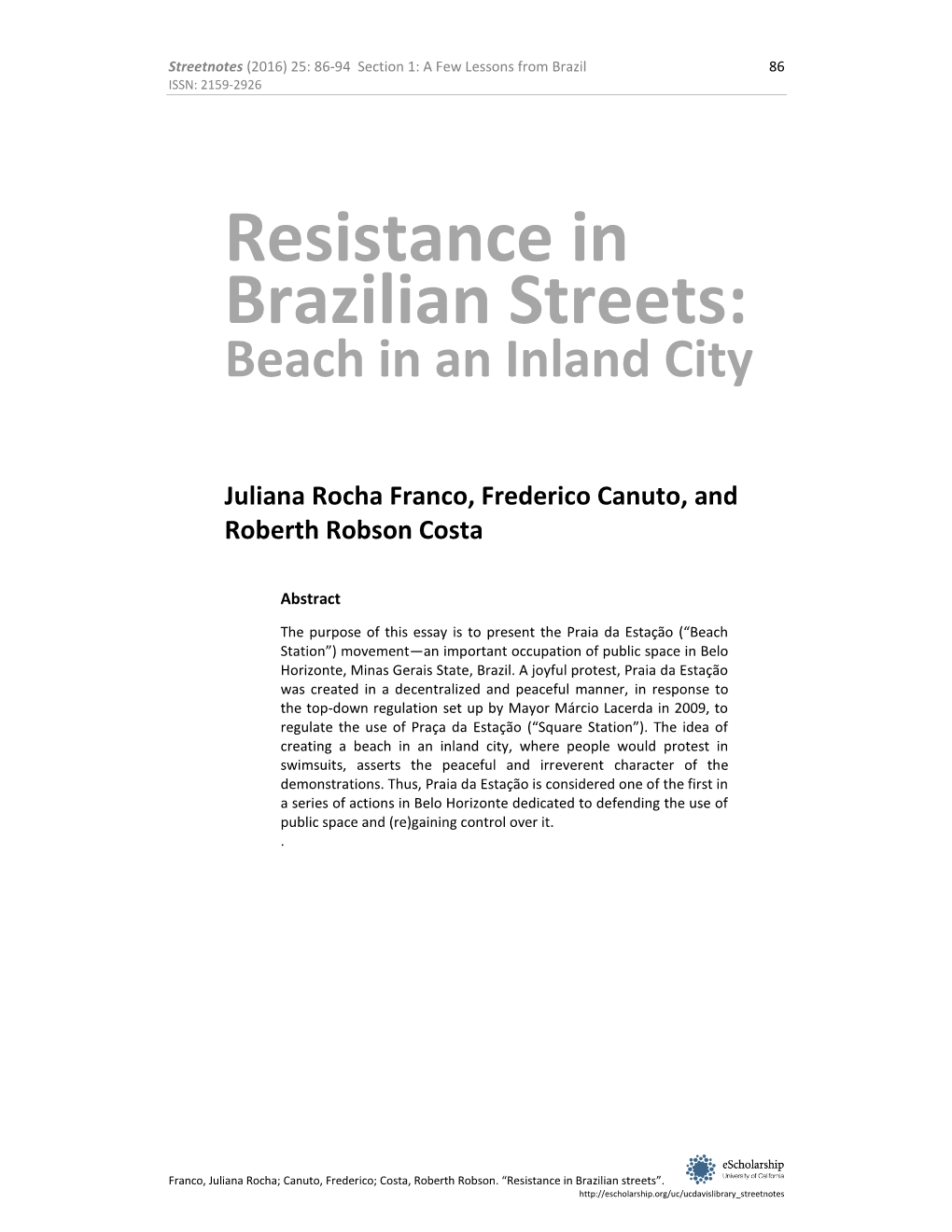Resistance in Brazilian Streets: Beach in an Inland City