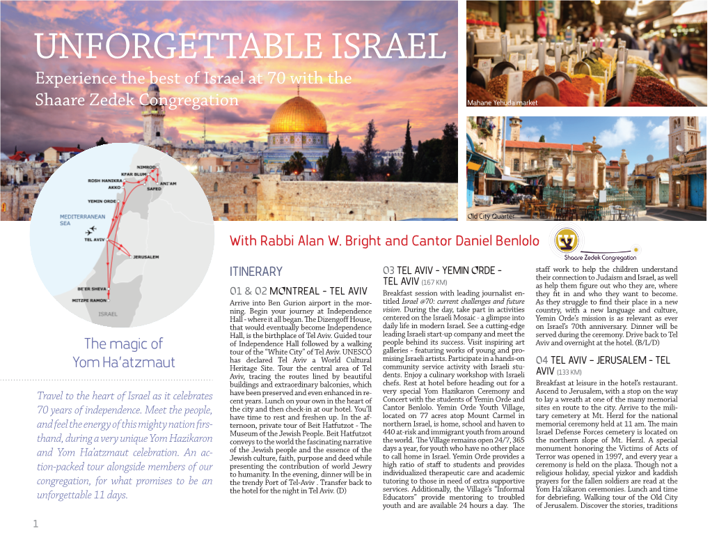 UNFORGETTABLE ISRAEL Experience the Best of Israel at 70 with the Shaare Zedek Congregation Mahane Yehuda Market