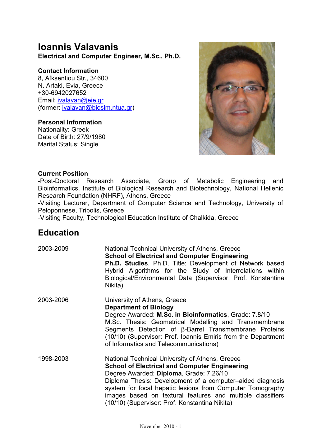 Ioannis Valavanis Electrical and Computer Engineer, M.Sc., Ph.D