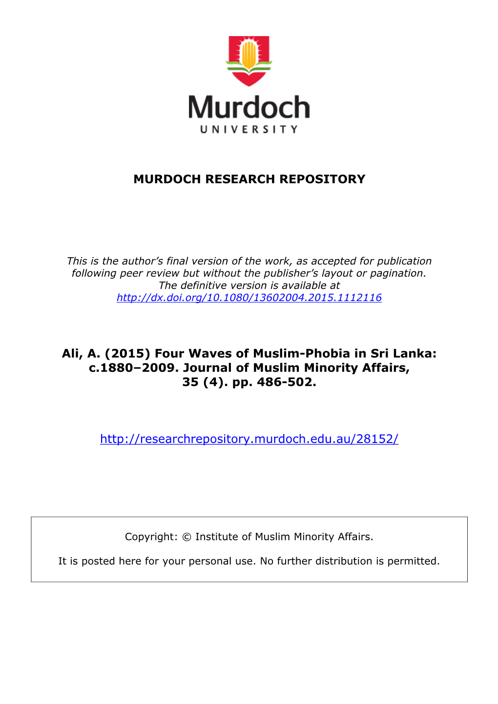 Four Waves of Muslim-Phobia in Sri Lanka: C. 1880–2009