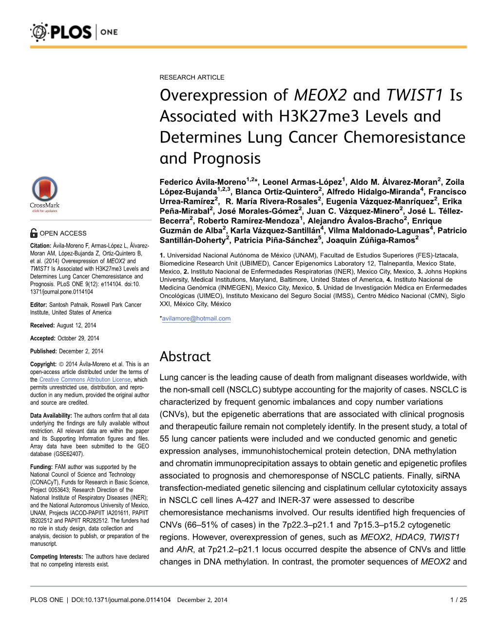 Overexpression of MEOX2 and TWIST1 Is Associated with H3k27me3 Levels and Determines Lung Cancer Chemoresistance and Prognosis