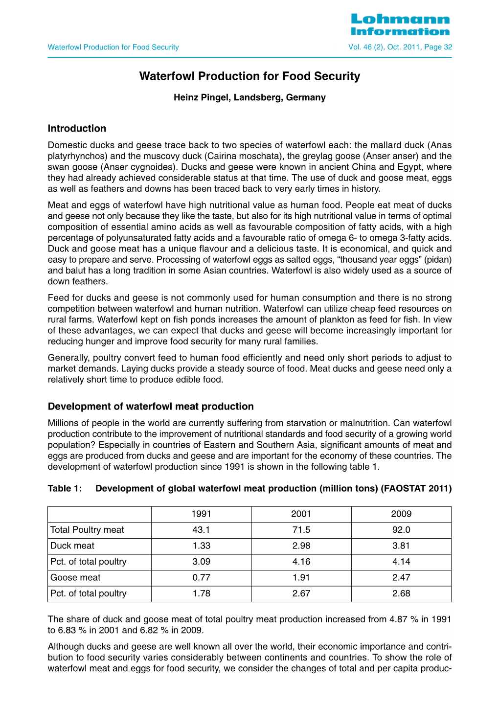 Waterfowl Production for Food Security Vol