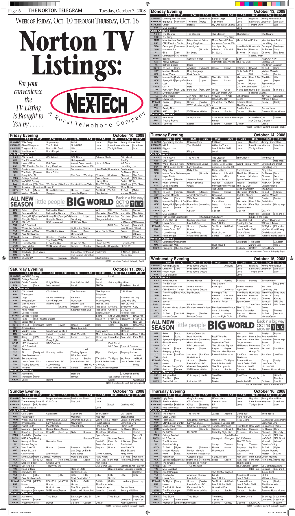 06 10-7 TV Guide.Indd 1 10/7/08 8:04:39 AM