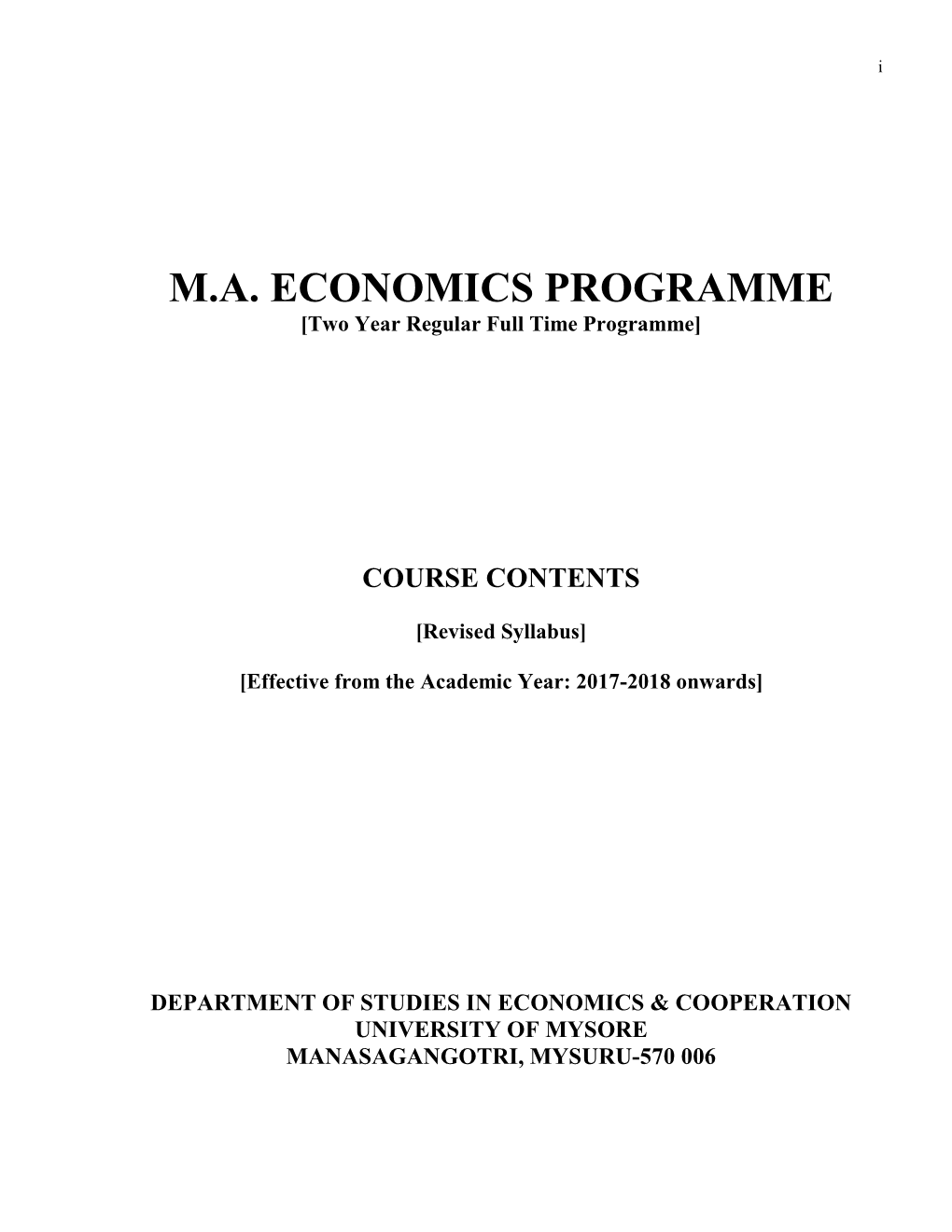 Ma Economics Programme