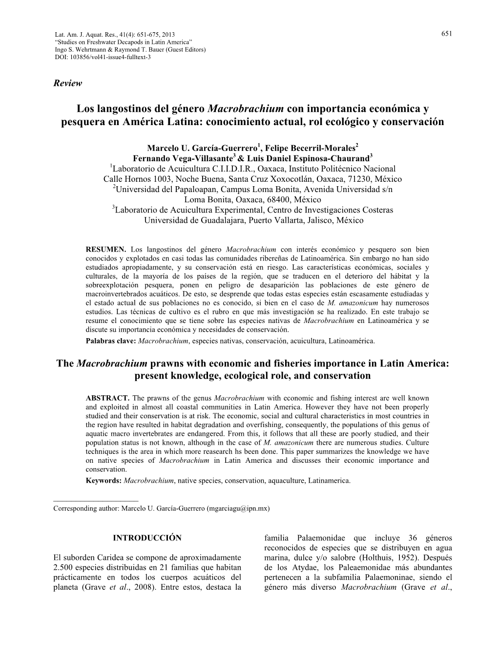 Los Langostinos Del Género Macrobrachium Con Importancia Económica Y Pesquera En América Latina: Conocimiento Actual, Rol Ecológico Y Conservación