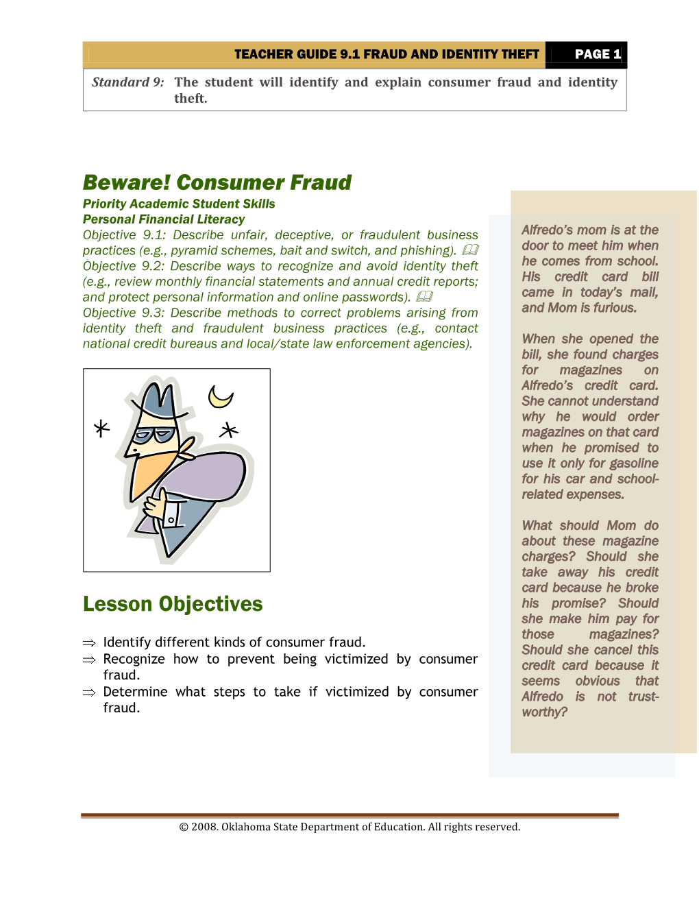 Teacher Guide 9.1 Fraud and Identity Theft Page 1