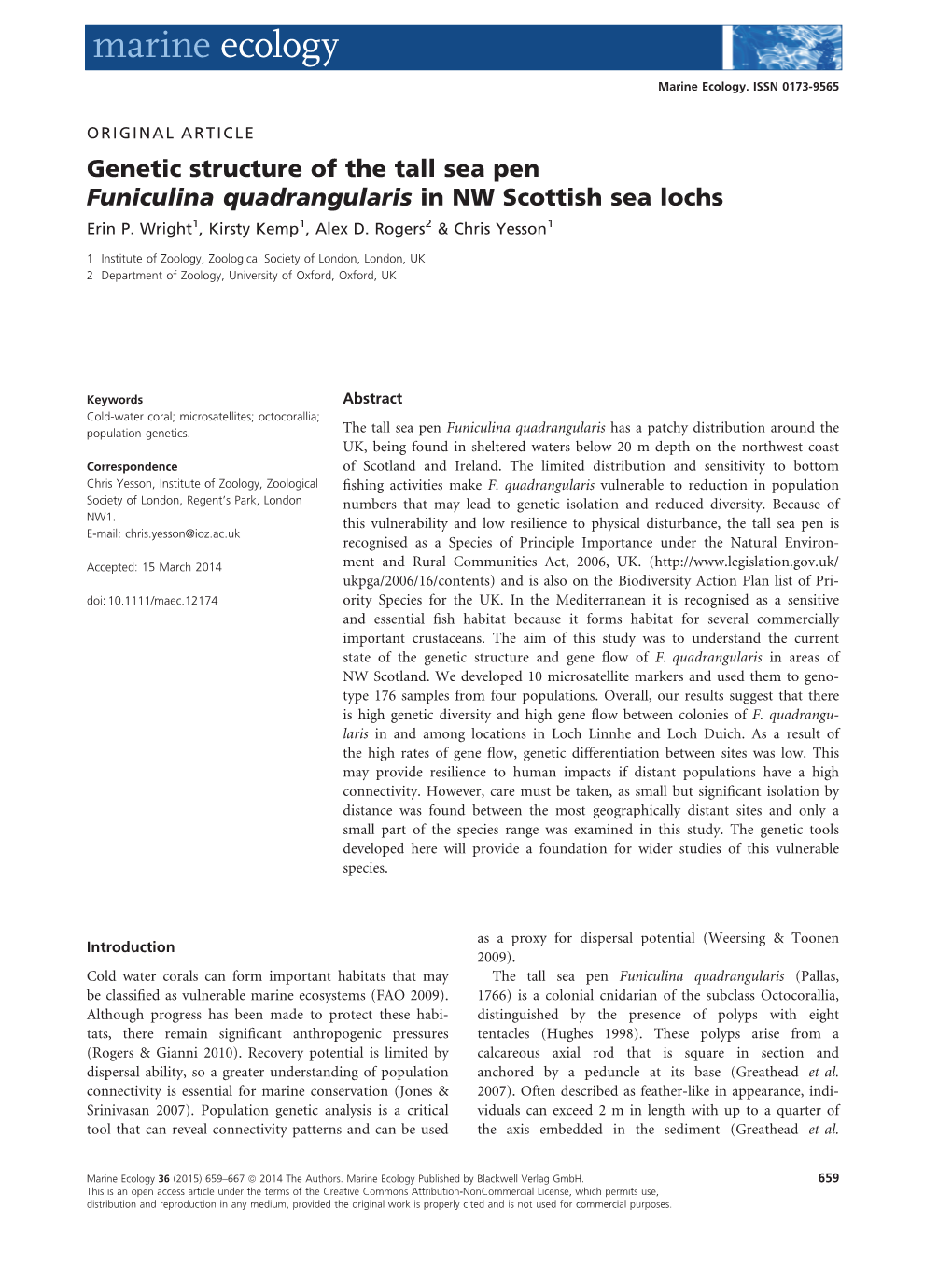 Genetic Structure of the Tall Sea Pen Funiculina&#X00a0