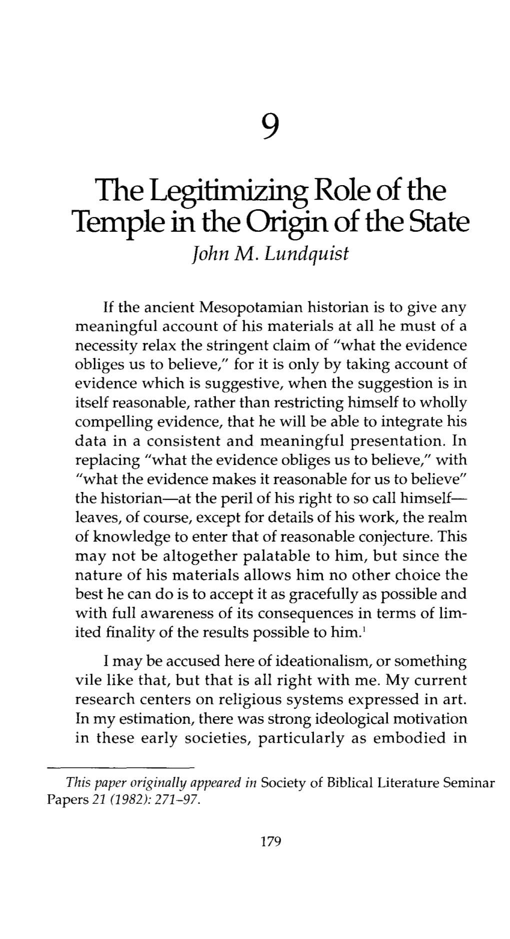 The Legitimizing Role of the Temple in the Origin of the State