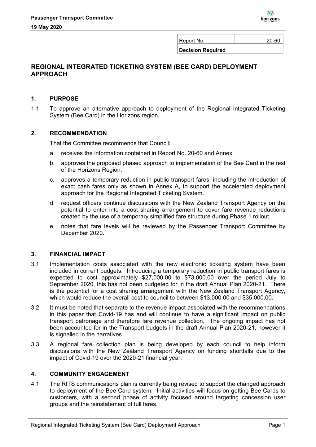 Passenger Transport Committee 19 May 2020