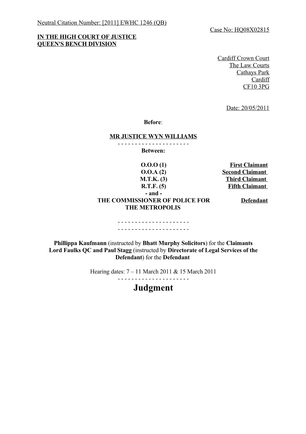 High Court Judgment Template