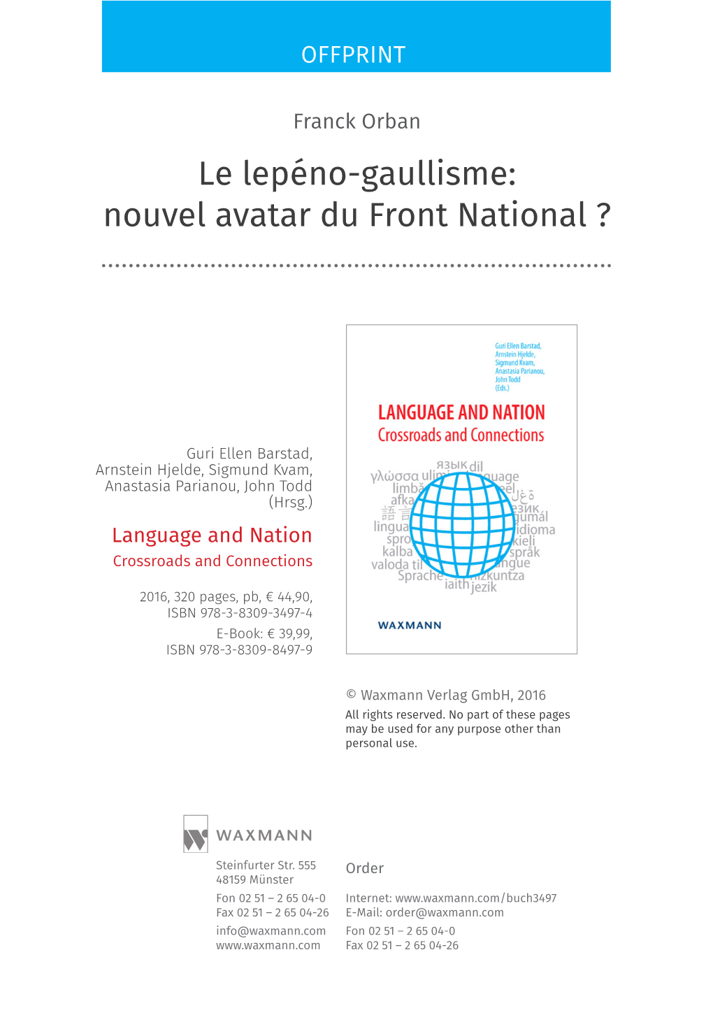 Le Lepéno-Gaullisme: Nouvel Avatar Du Front National ?