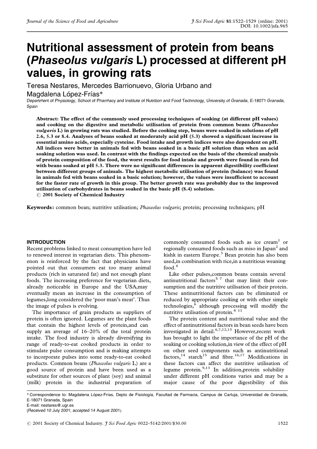 Nutritional Assessment of Protein from Beans (Phaseolus Vulgaris L)