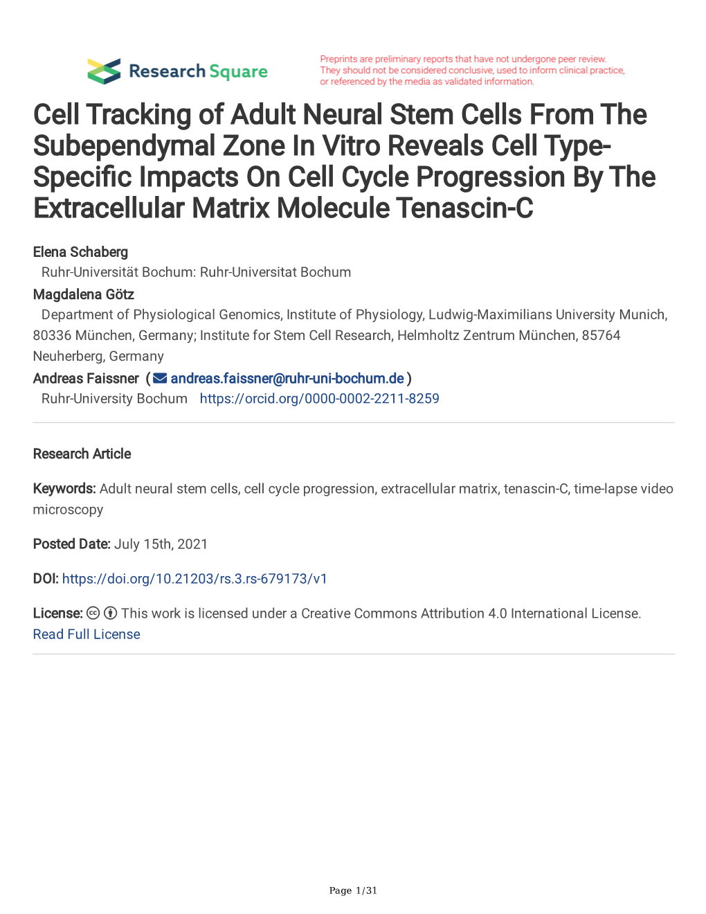 Cell Tracking of Adult Neural Stem Cells From