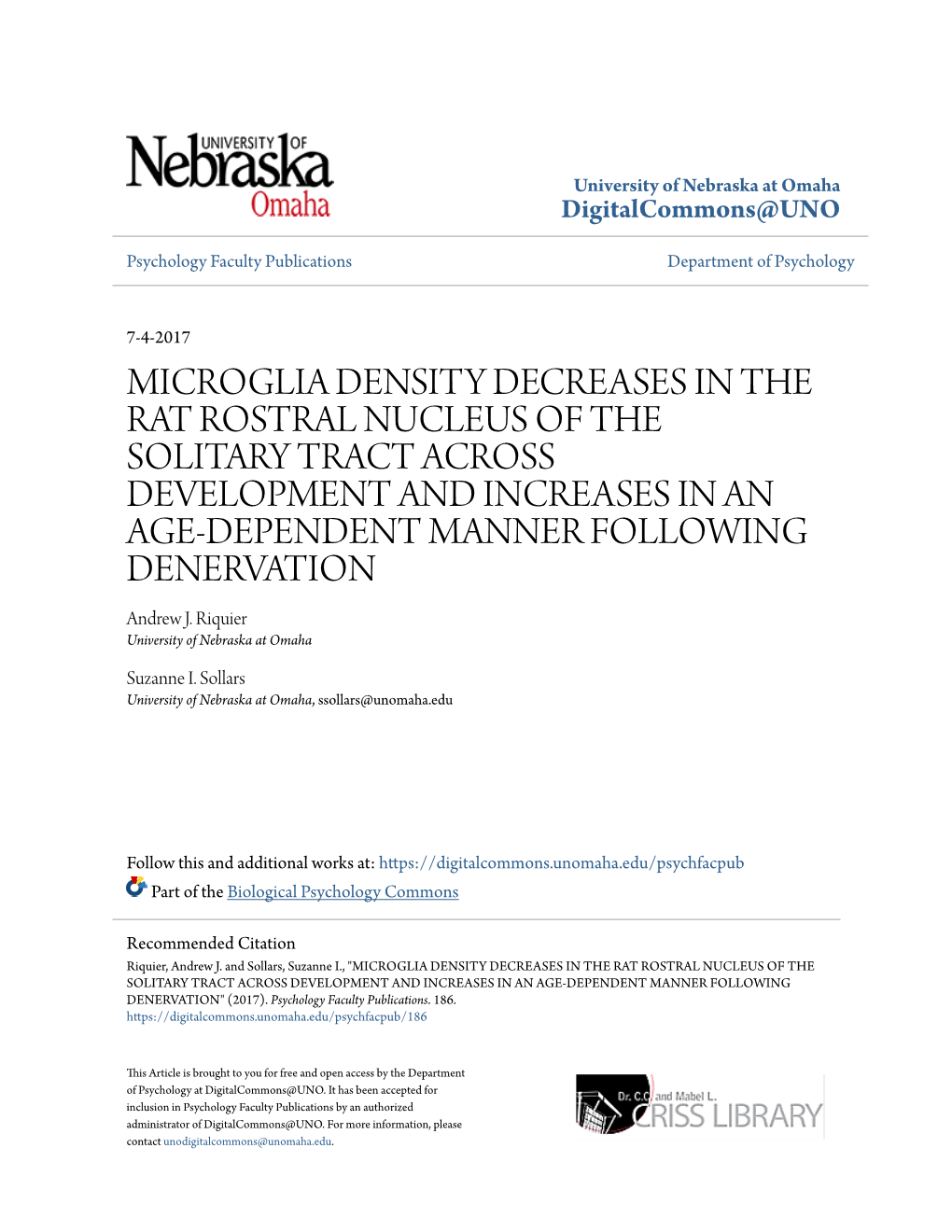 Microglia Density Decreases in the Rat Rostral Nucleus of the Solitary Tract