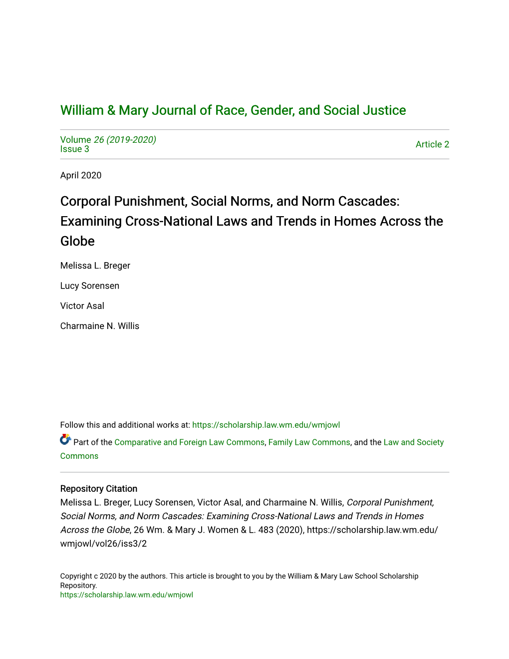 Corporal Punishment, Social Norms, and Norm Cascades: Examining Cross-National Laws and Trends in Homes Across the Globe