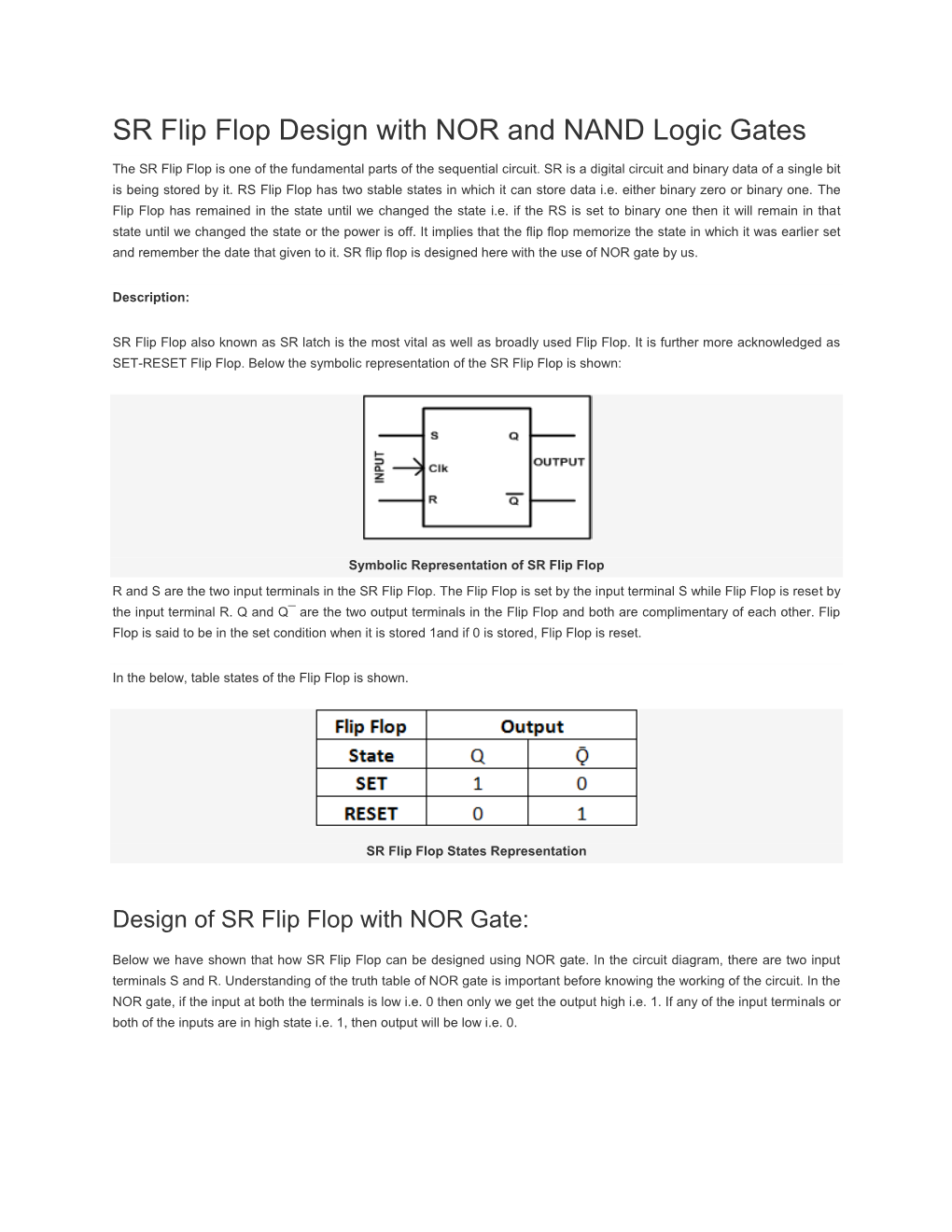 SR Flip Flop Design with NOR and NAND Logic Gates