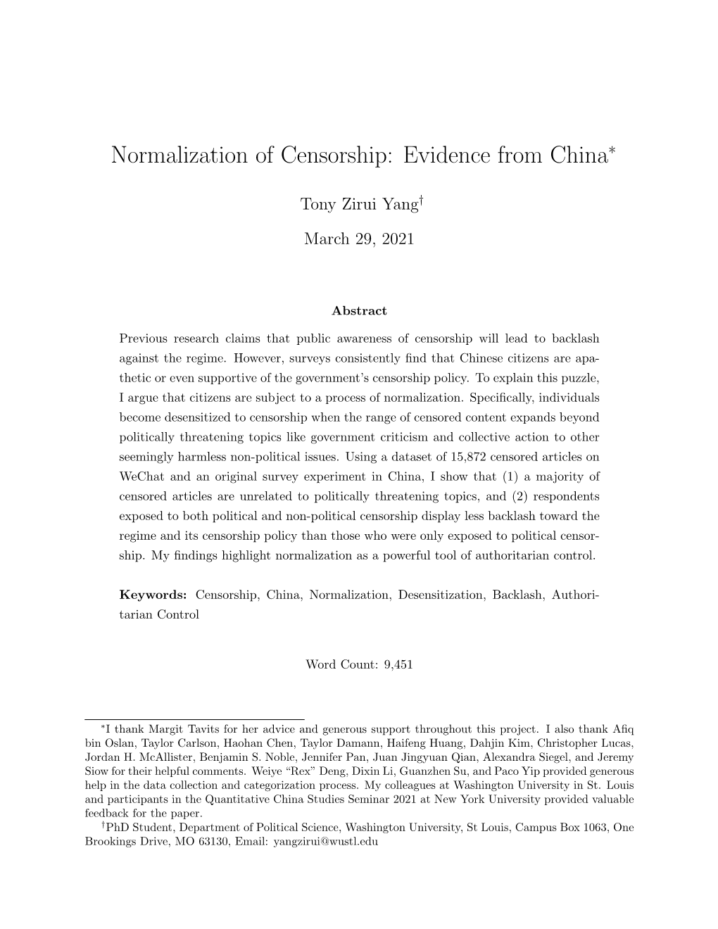 Normalization of Censorship: Evidence from China∗