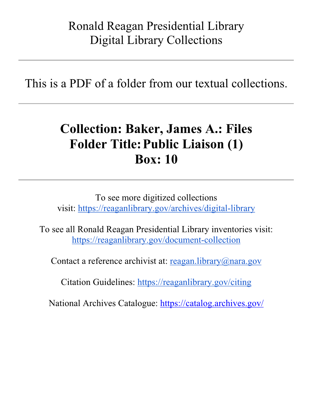 Baker, James A.: Files Folder Title: Public Liaison (1) Box: 10