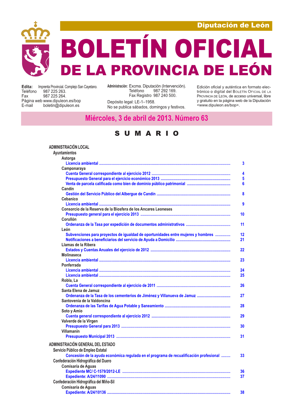 Boletín Oficial De La Provincia De León