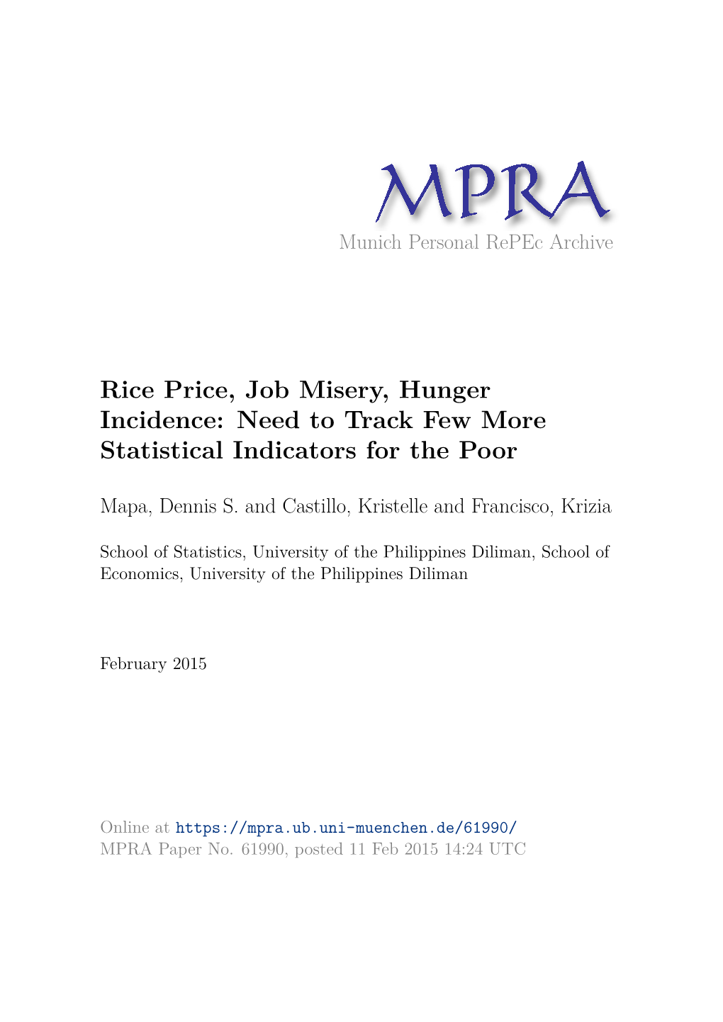 Rice Price, Job Misery, Hunger Incidence: Need to Track Few More Statistical Indicators for the Poor