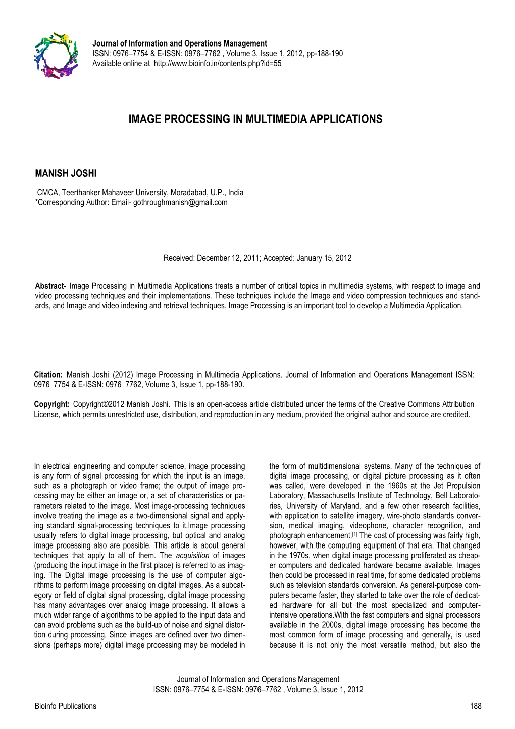 Image Processing in Multimedia Applications