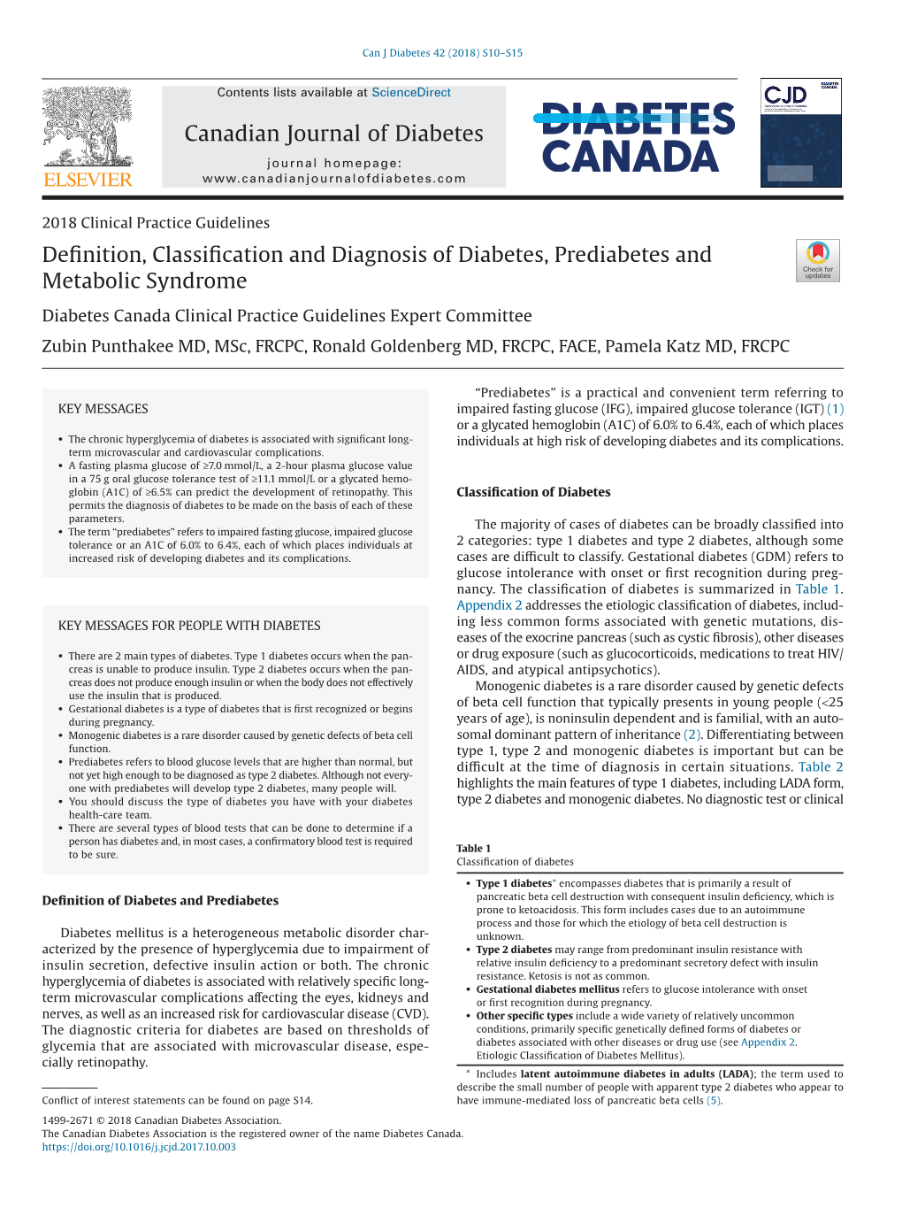 Definition, Classification and Diagnosis of Diabetes, Prediabetes and Metabolic Syndrome Canadian Journal of Diabetes