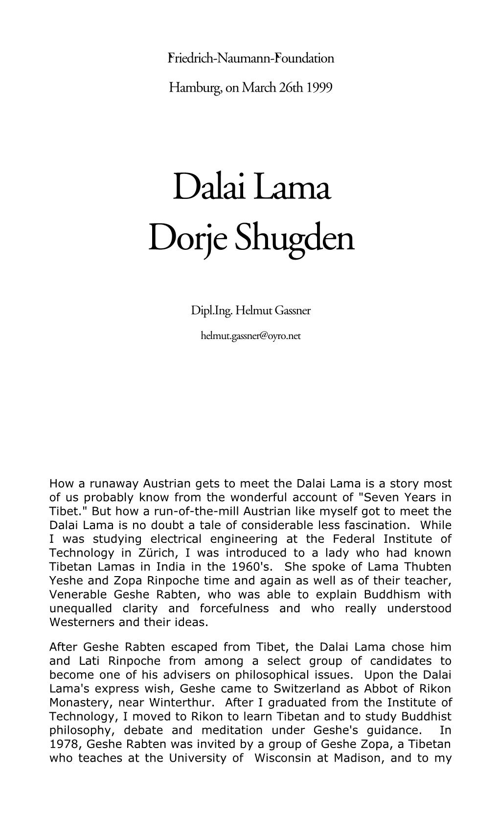 Dalai Lama Dorje Shugden