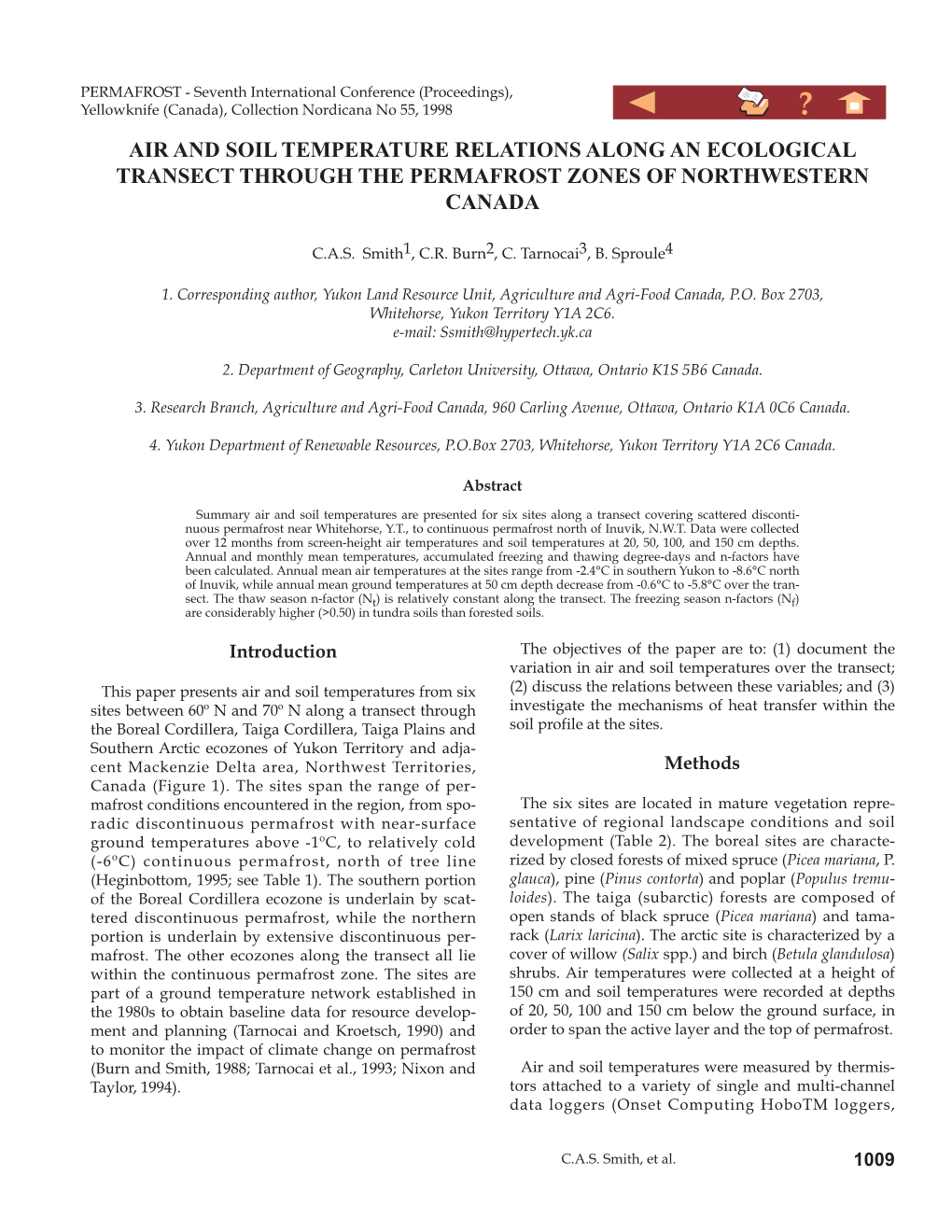 Air and Soil Temperature Relations Along an Ecological Transect Through the Permafrost Zones of Northwestern Canada