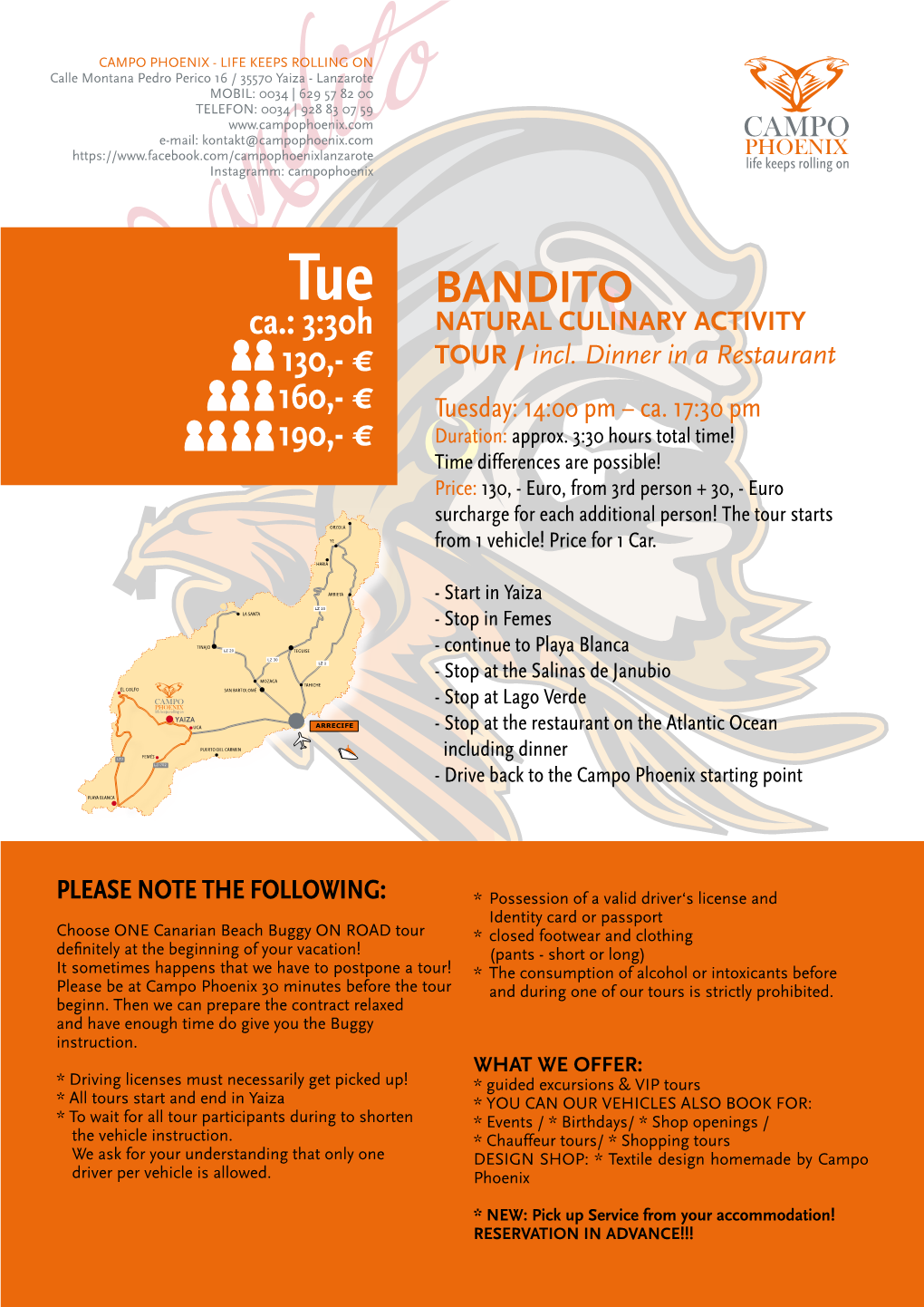 Tue Bandito Natural Culinary Activity Tour / Incl