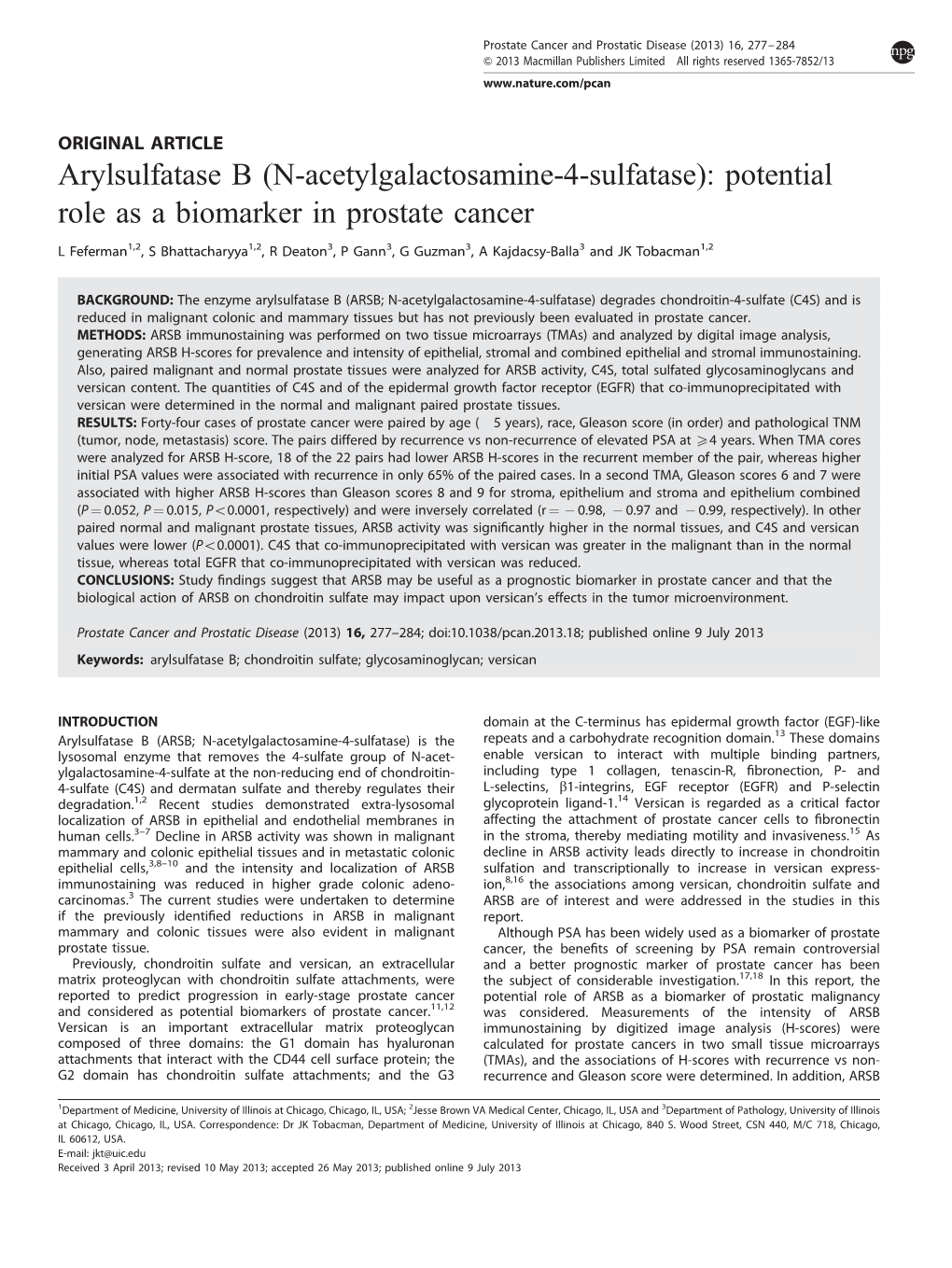 Potential Role As a Biomarker in Prostate Cancer