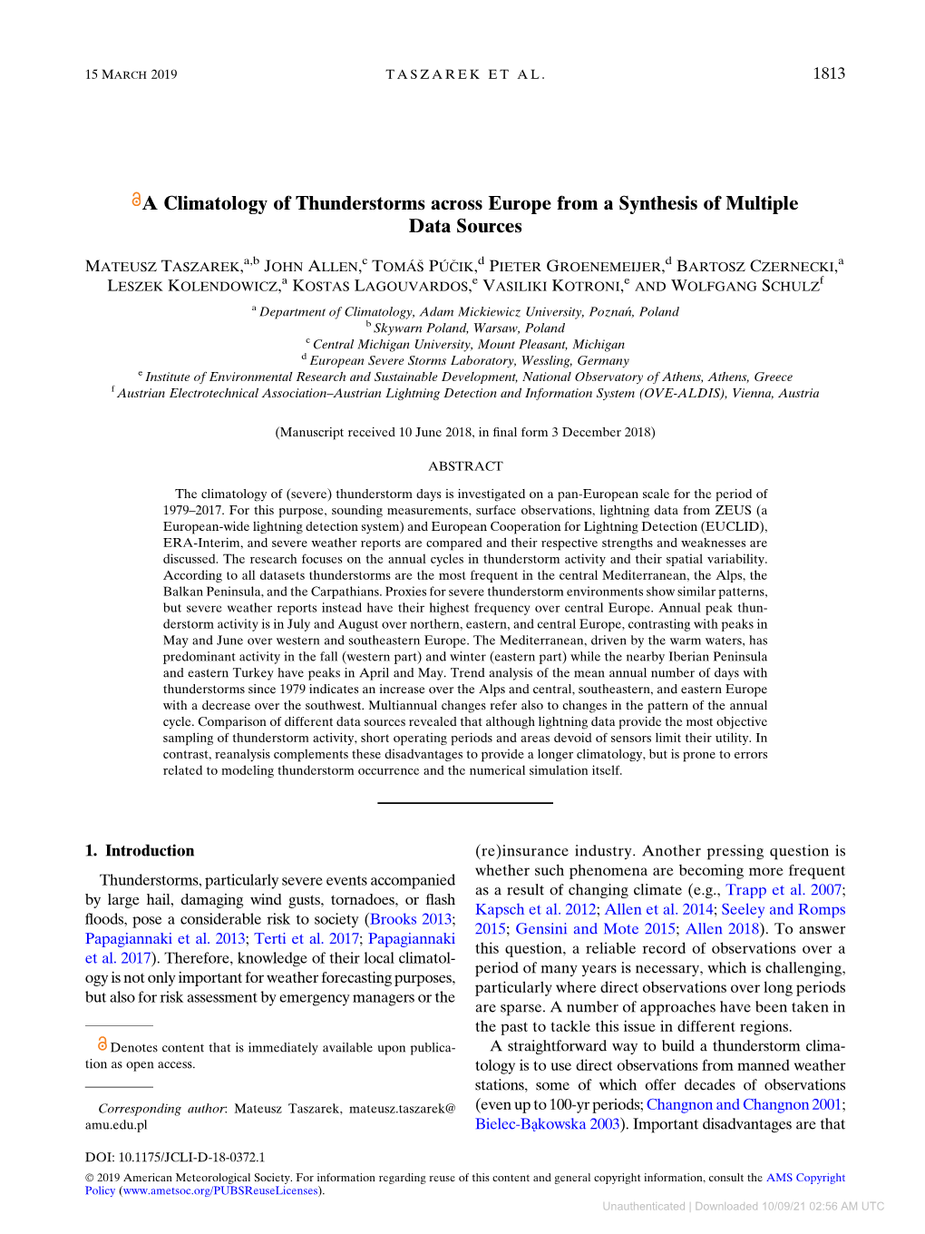 A Climatology of Thunderstorms Across Europe from a Synthesis of Multiple Data Sources