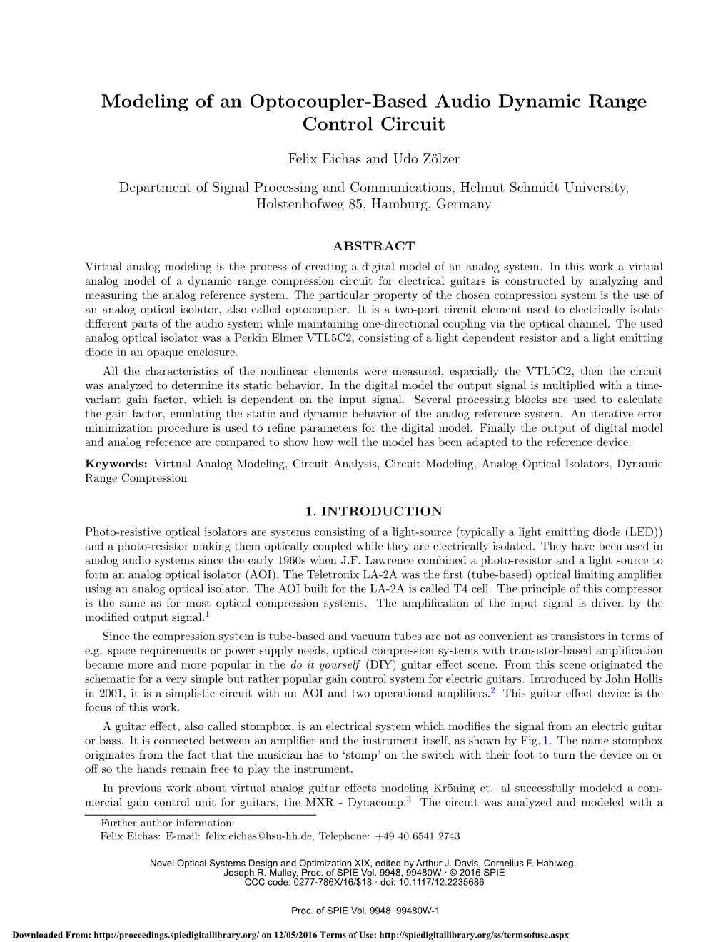 Modeling of an Optocoupler-Based Audio Dynamic Range Control Circuit