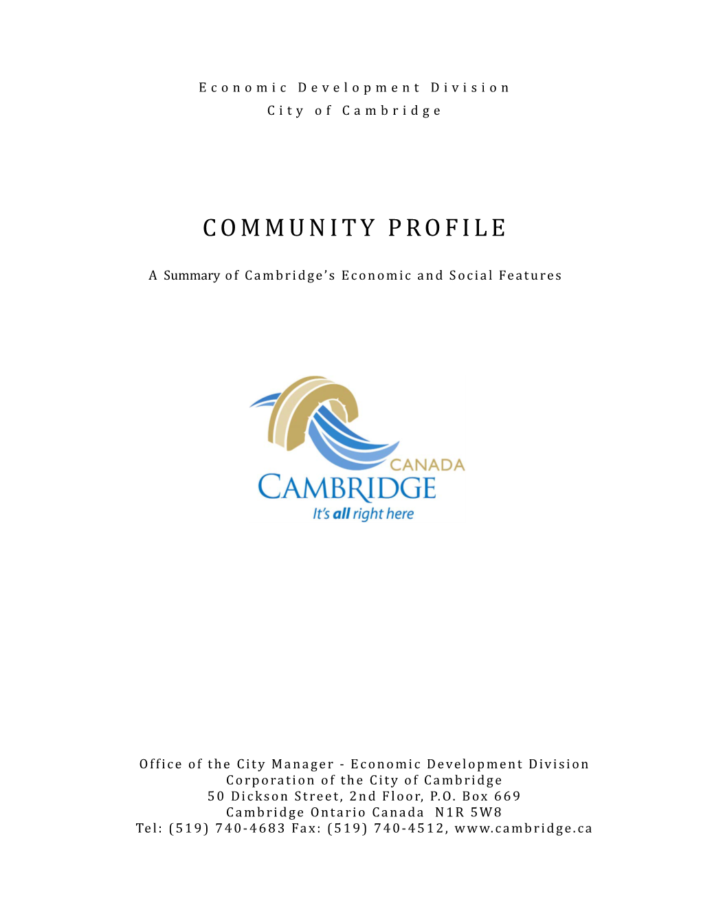 City of Cambridge 2016 Community Profile