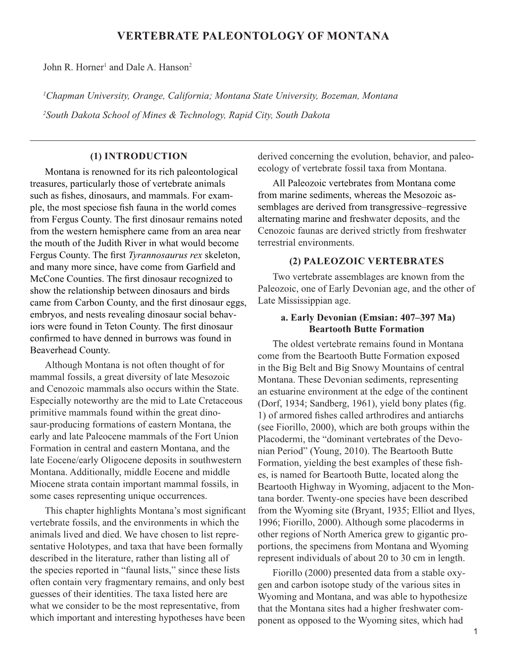 Vertebrate Paleontology of Montana