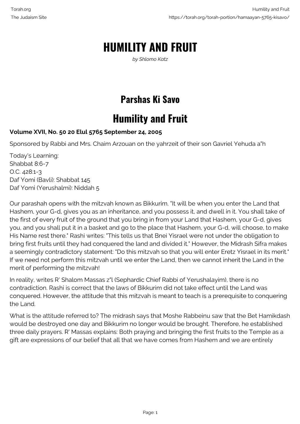 Humility and Fruit the Judaism Site
