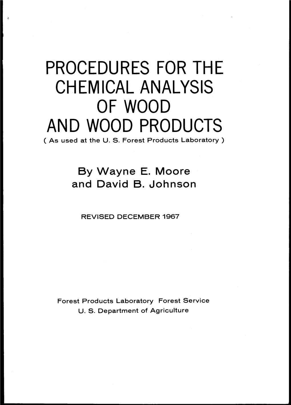 CHEMICAL ANALYSIS of WOOD and WOOD PRODUCTS ( As Used at the U