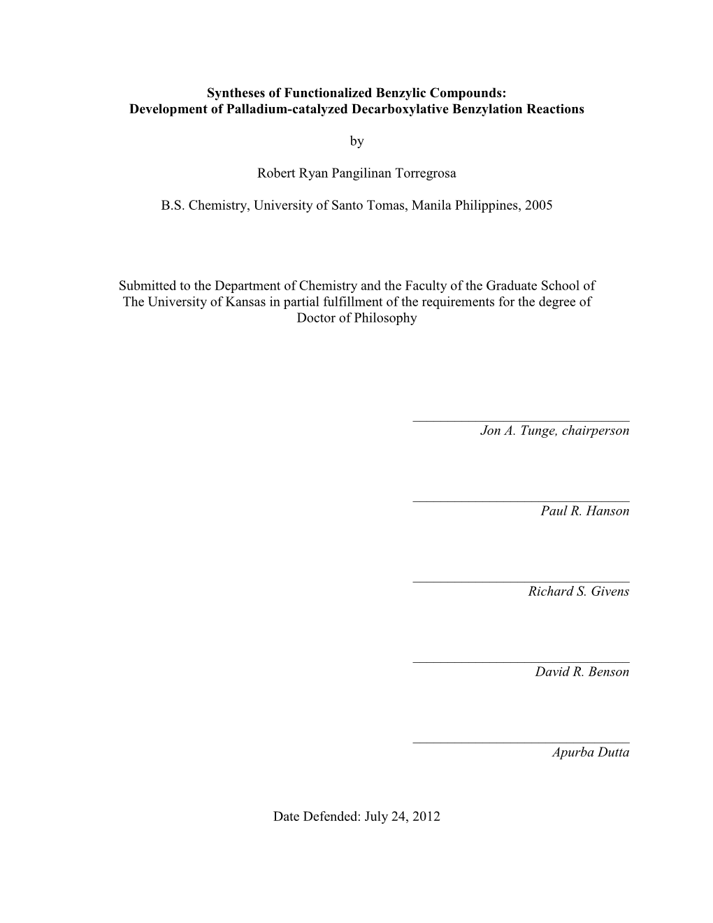 Development of Palladium-Catalyzed Decarboxylative Benzylation Reactions