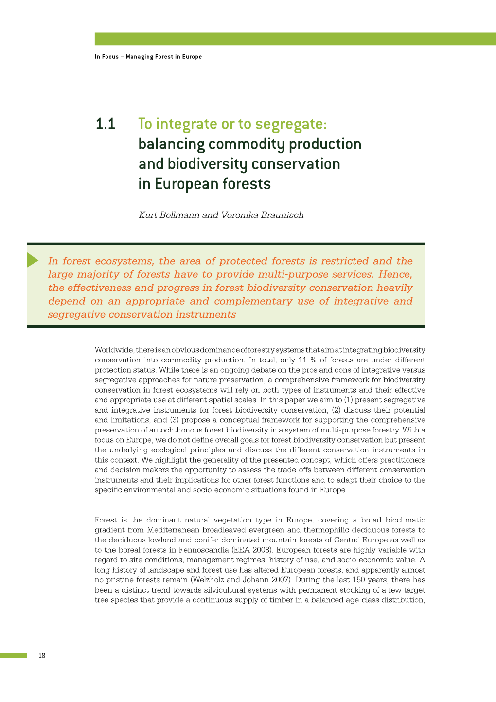 1.1 to Integrate Or to Segregate: Balancing Commodity Production and Biodiversity Conservation in European Forests