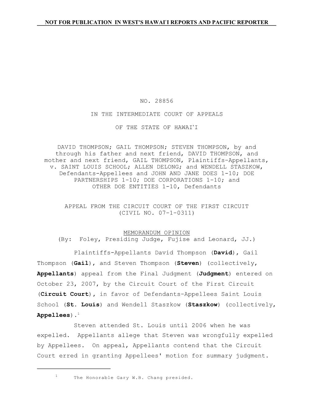 STEVEN THOMPSON, by and Through His Father and Next Friend, DAVID THOMPSON, and Mother and Next Friend, GAIL THOMPSON, Plaintiffs-Appellants, V