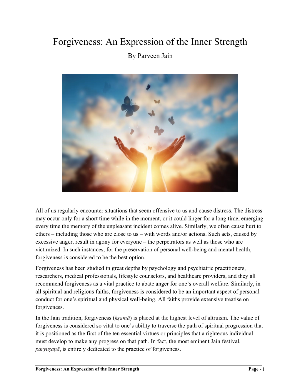 Forgiveness: an Expression of the Inner Strength by Parveen Jain