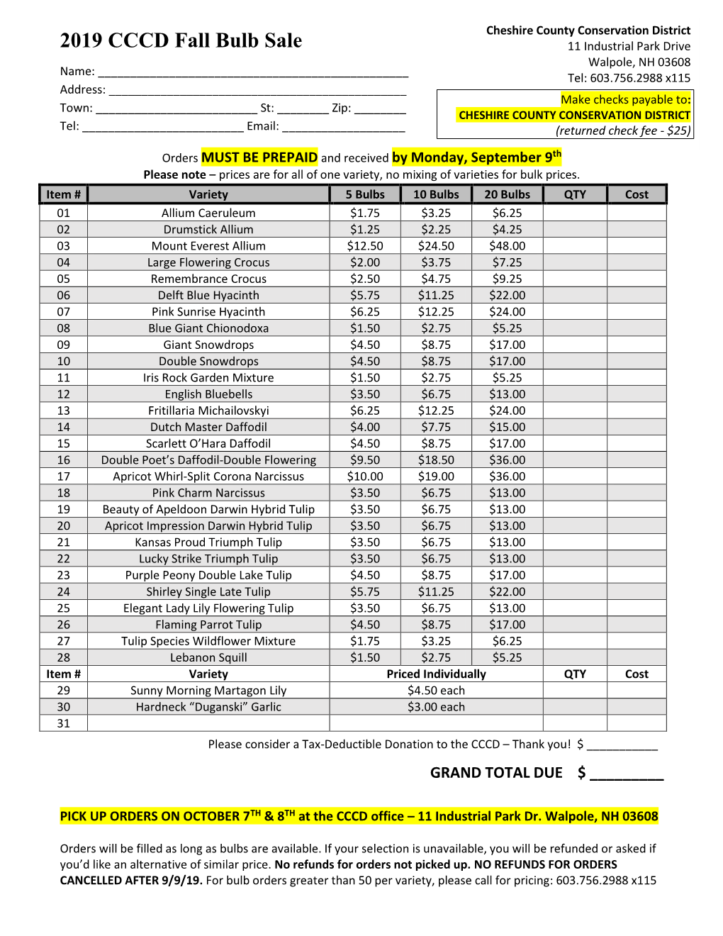 2019 CCCD Fall Bulb Sale