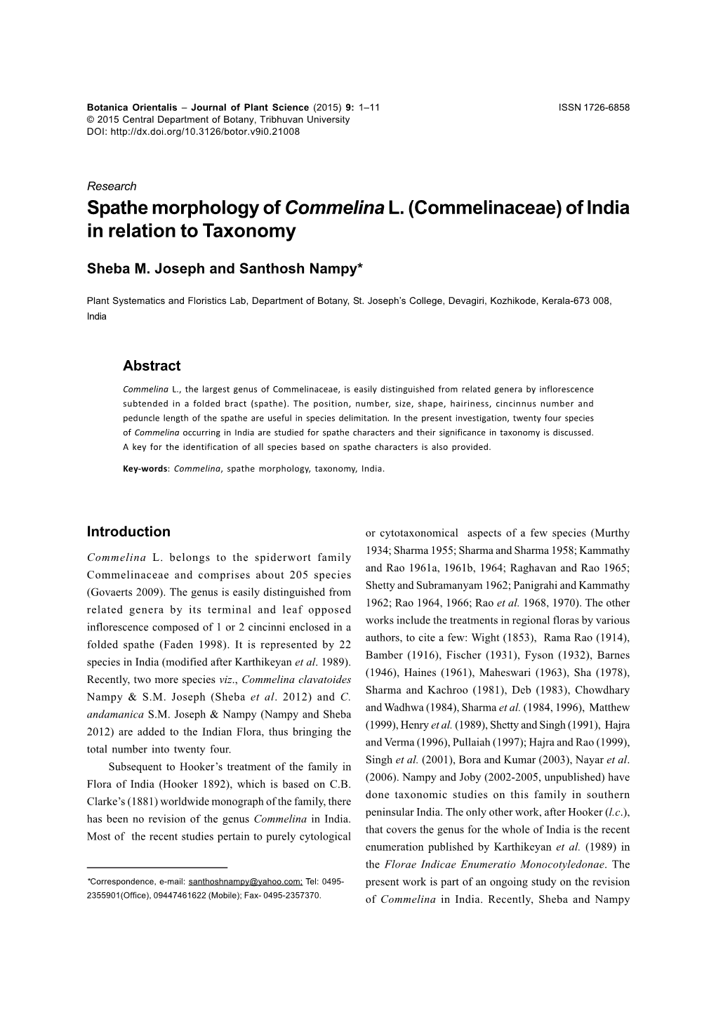 Commelinaceae) of India in Relation to Taxonomy