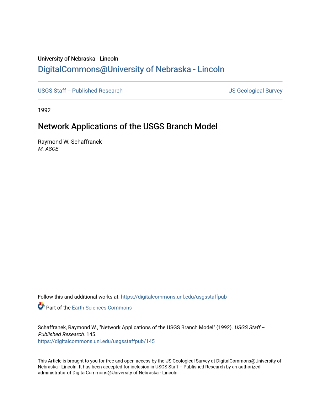 Network Applications of the USGS Branch Model