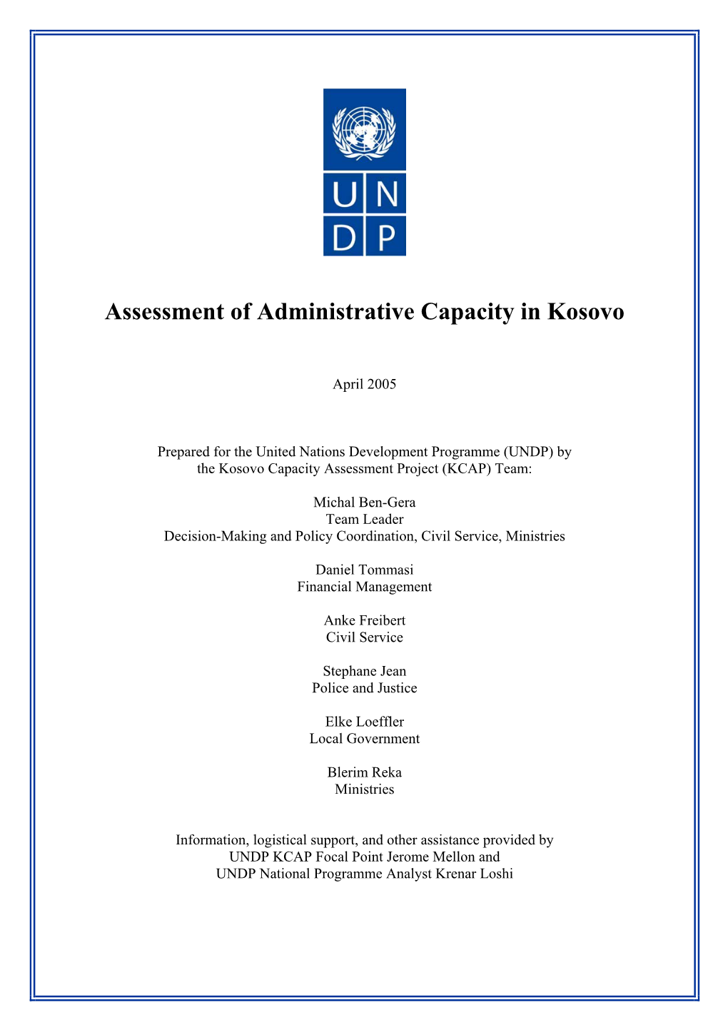 Assessment of Administrative Capacity in Kosovo