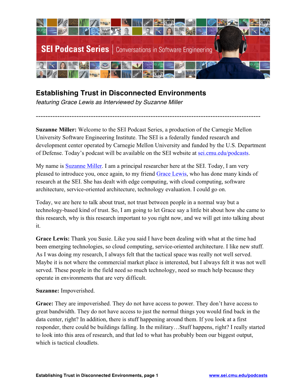 Establishing Trust in Disconnected Environments Featuring Grace Lewis As Interviewed by Suzanne Miller