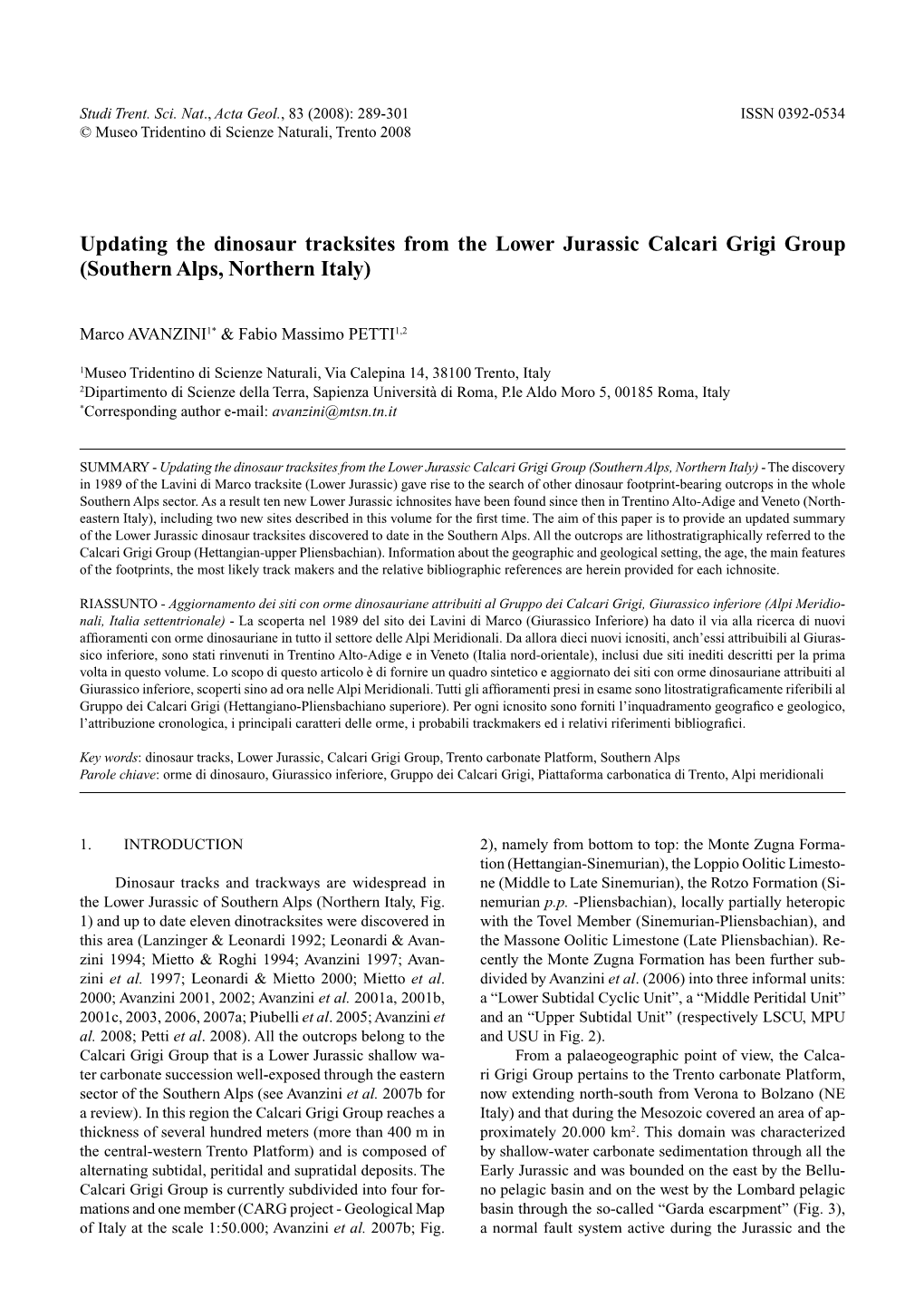 Updating the Dinosaur Tracksites from the Lower Jurassic Calcari Grigi Group (Southern Alps, Northern Italy)