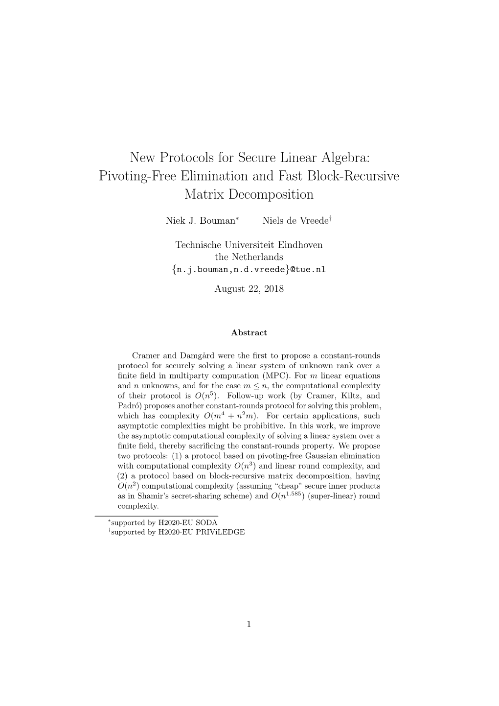 New Protocols for Secure Linear Algebra: Pivoting-Free Elimination and Fast Block-Recursive Matrix Decomposition