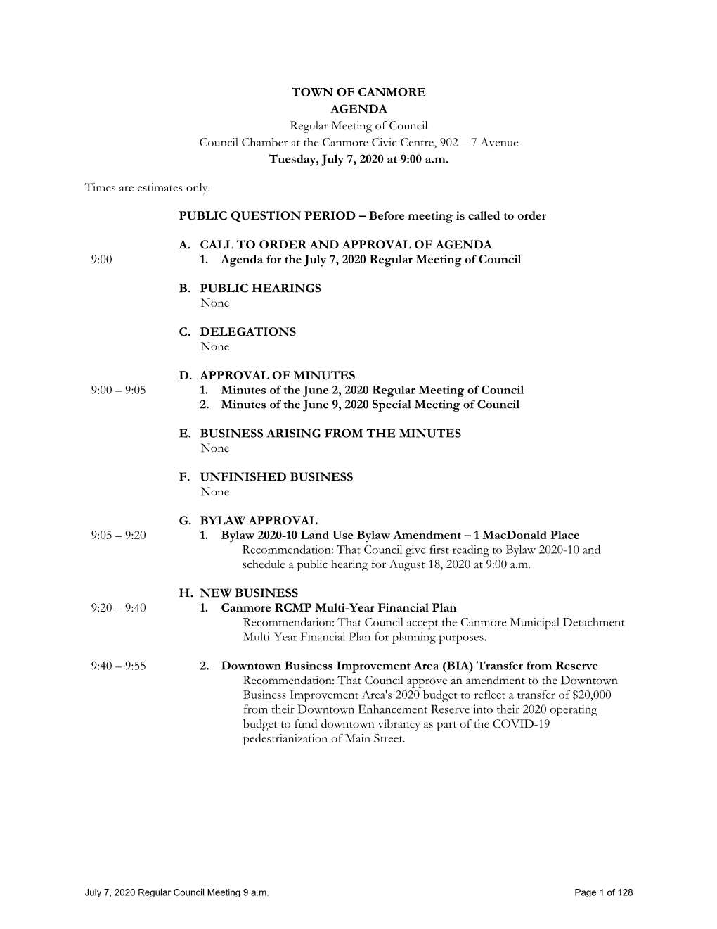 Council Agenda 2020-07-07