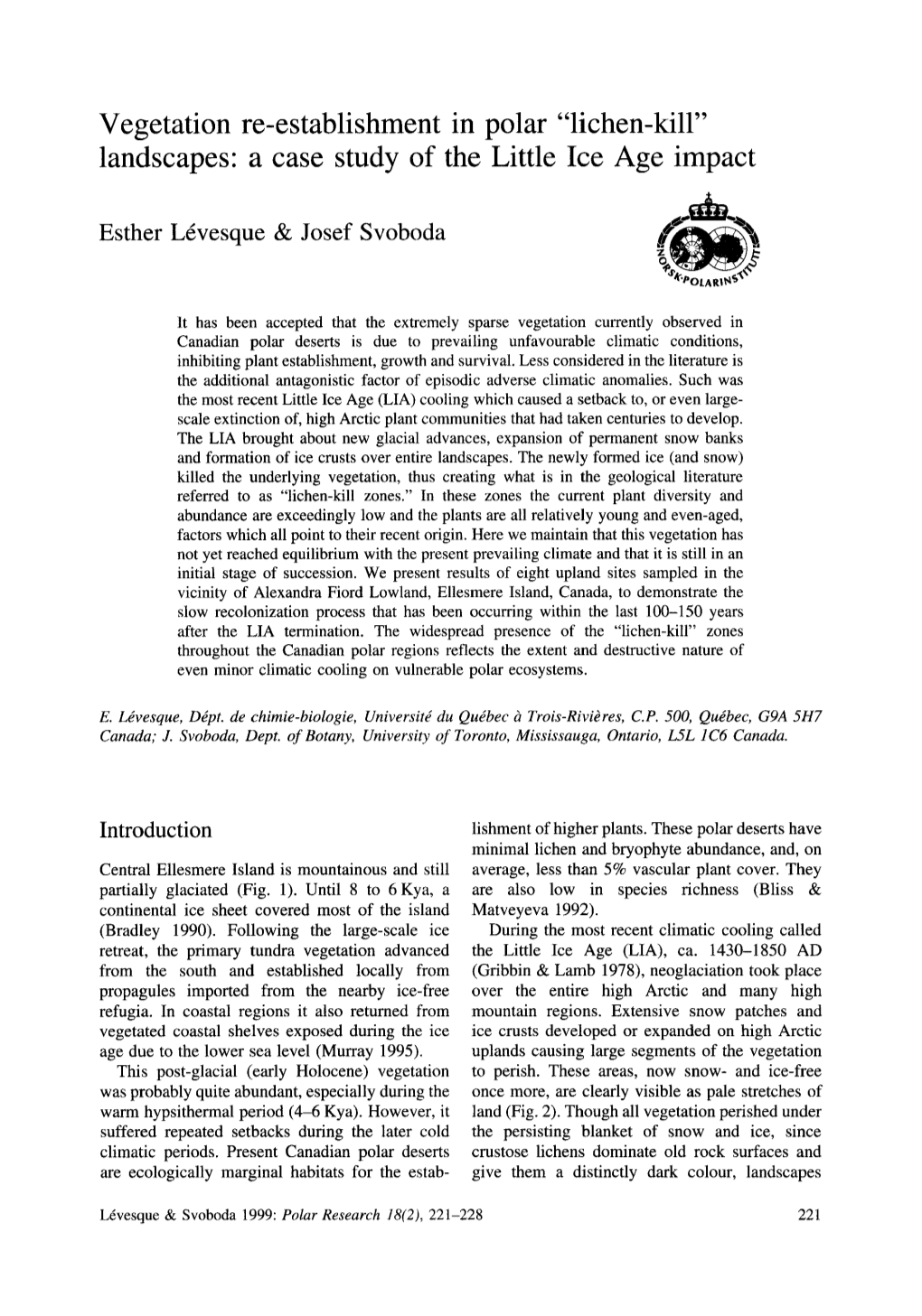 Vegetation Re-Establishment in Polar “Lichen-Kill” Landscapes: a Case Study of the Little Ice Age Impact