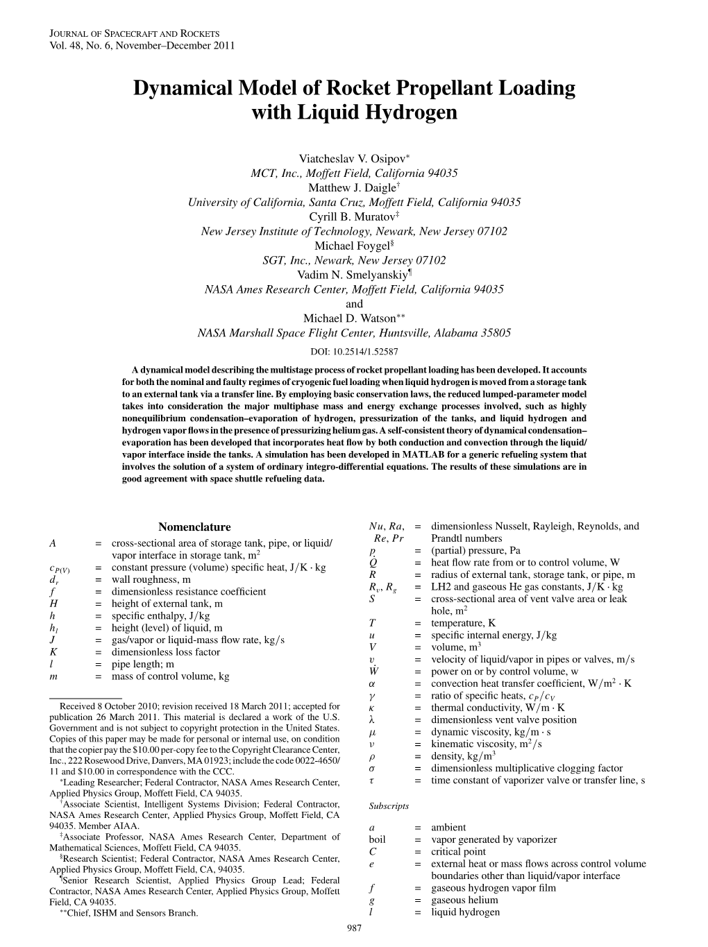 Dynamical Model of Rocket Propellant Loading with Liquid Hydrogen